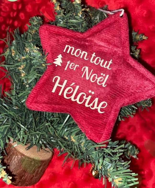 Étoile velours rouge | 1er Noël + prénom