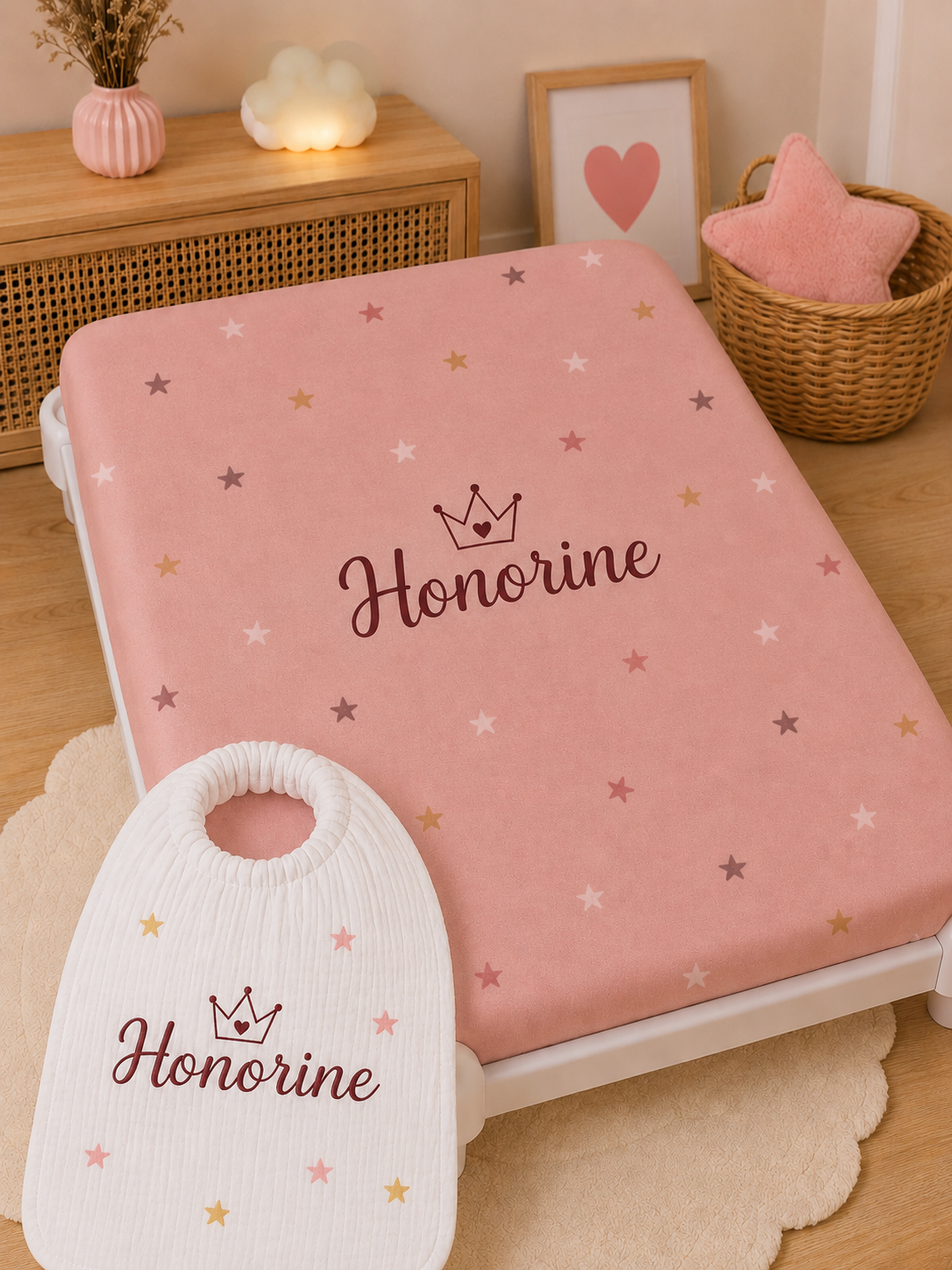 Drap picot + bavoir cantine | Couronne étoilé 🌟