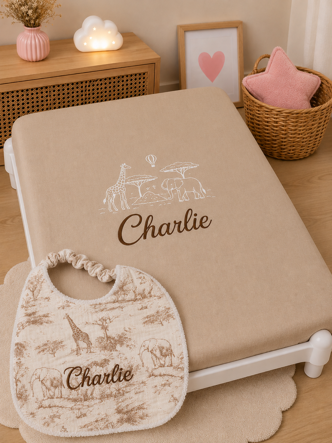 Drap picot + bavoir cantine | Safari beige