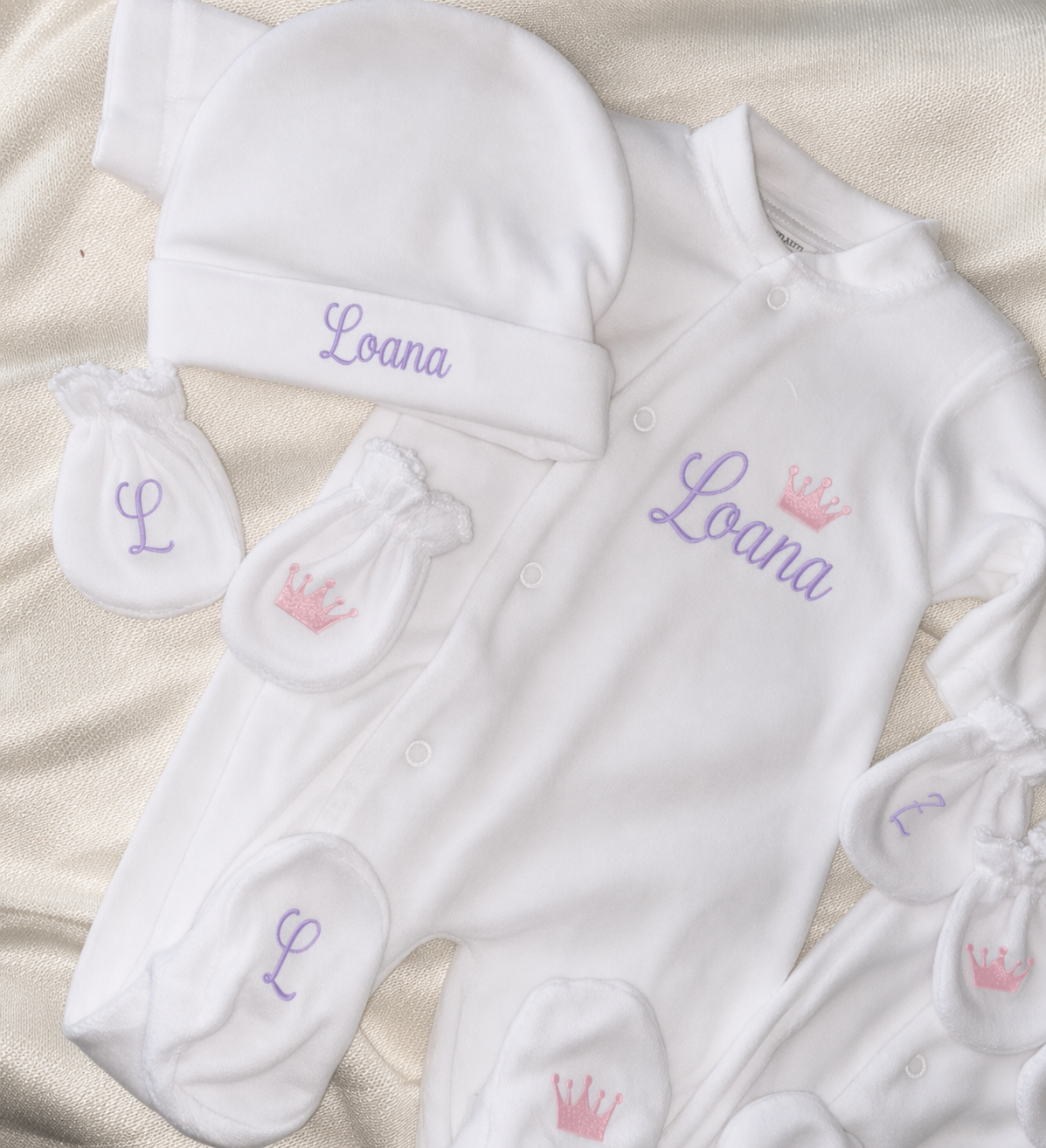 Tenue naissance VELOURS | Couronne Fille