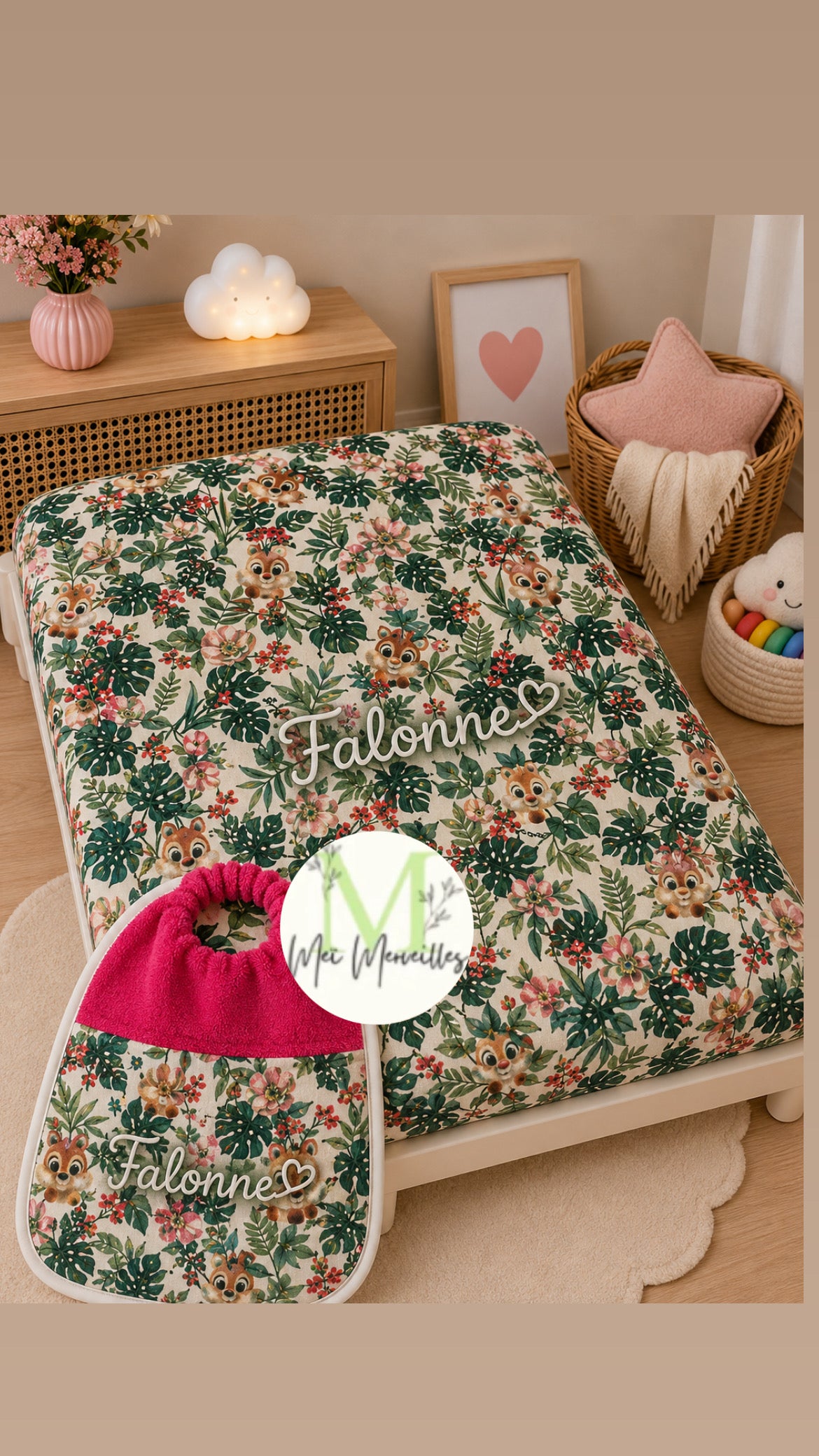 Drap picot + bavoir cantine | Écureuil 🐿️