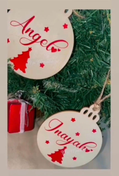 Boule ronde plate en bois | Sapin étoilé