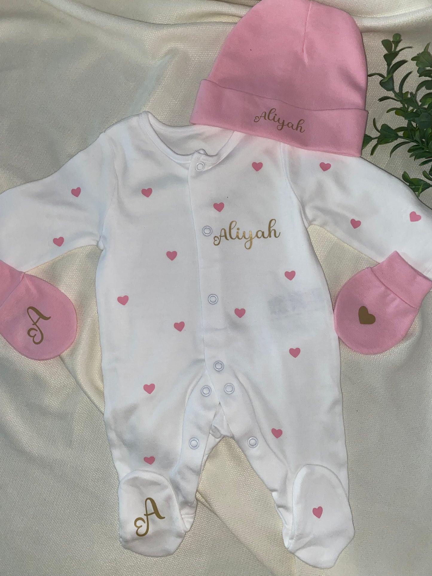 Tenue de naissance | Cœur | Écriture doré (3)