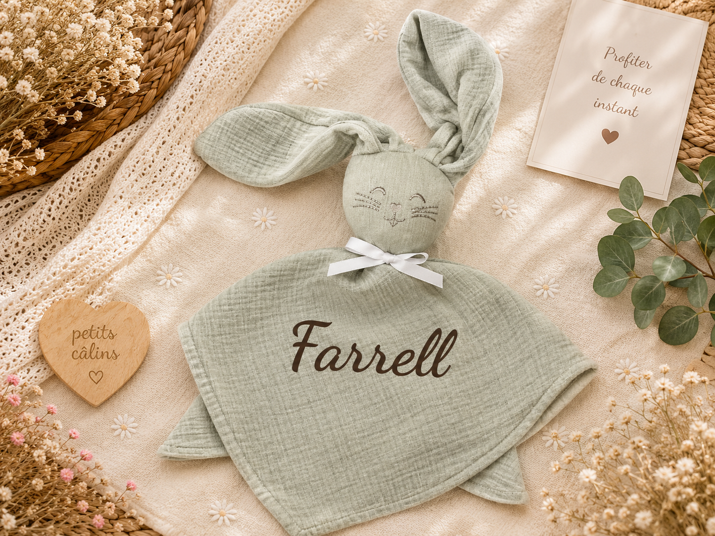 Doudou Gaze de Coton | Vert Sauge