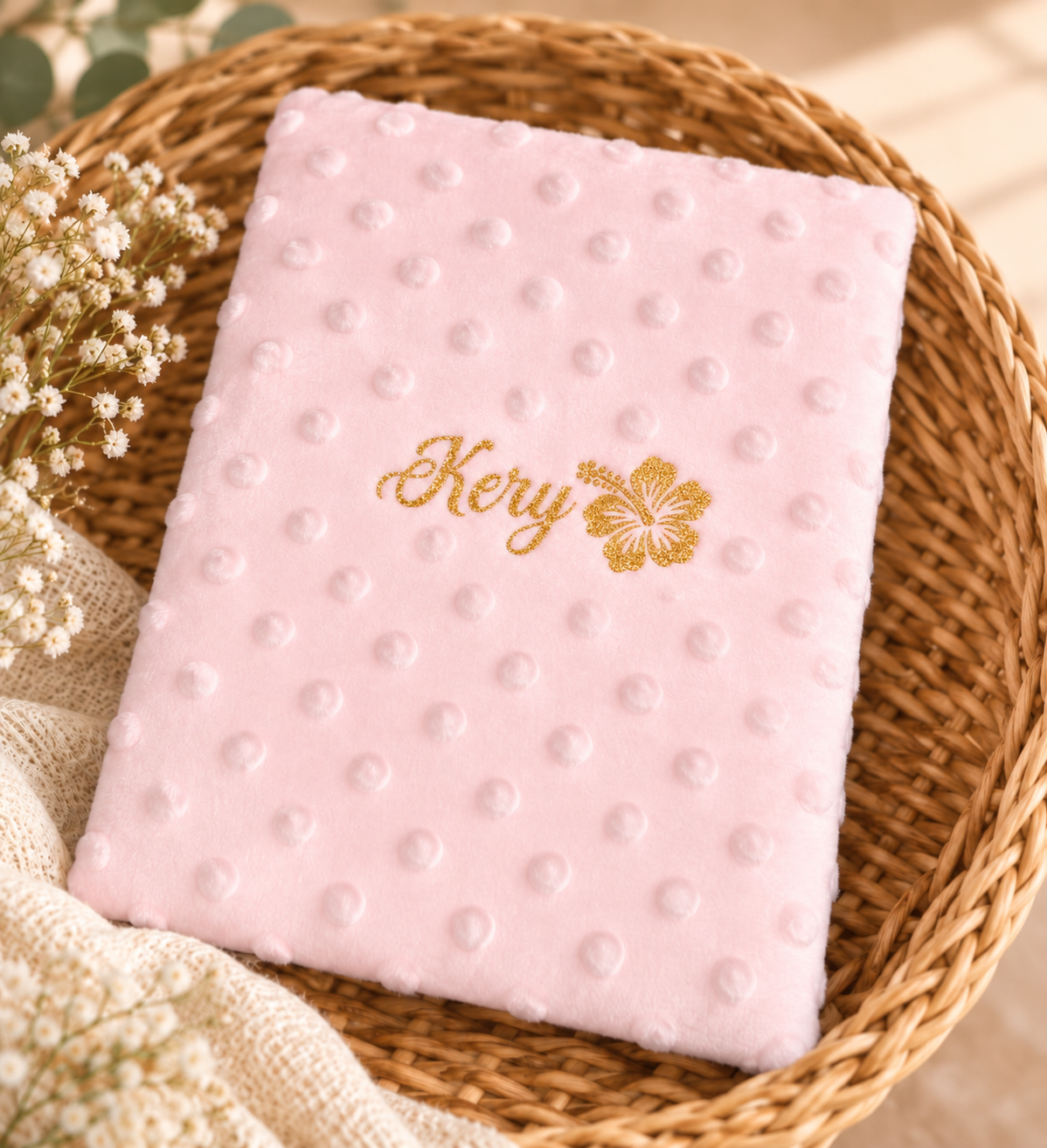 Carnet santé | Rose claire Minky à personnaliser