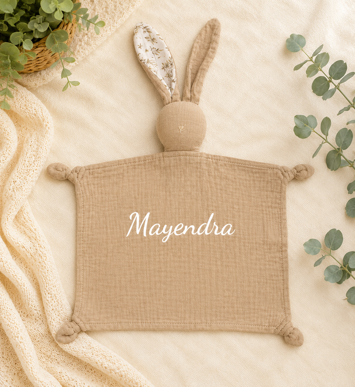 Doudou Lapin Beige Fleuri