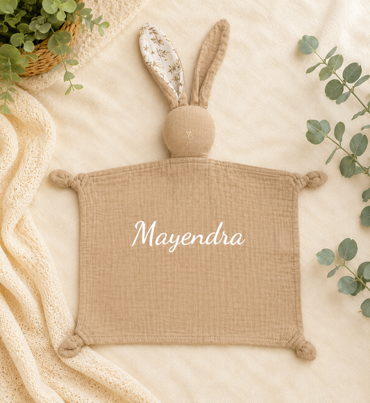 Doudou Lapin Beige Fleuri