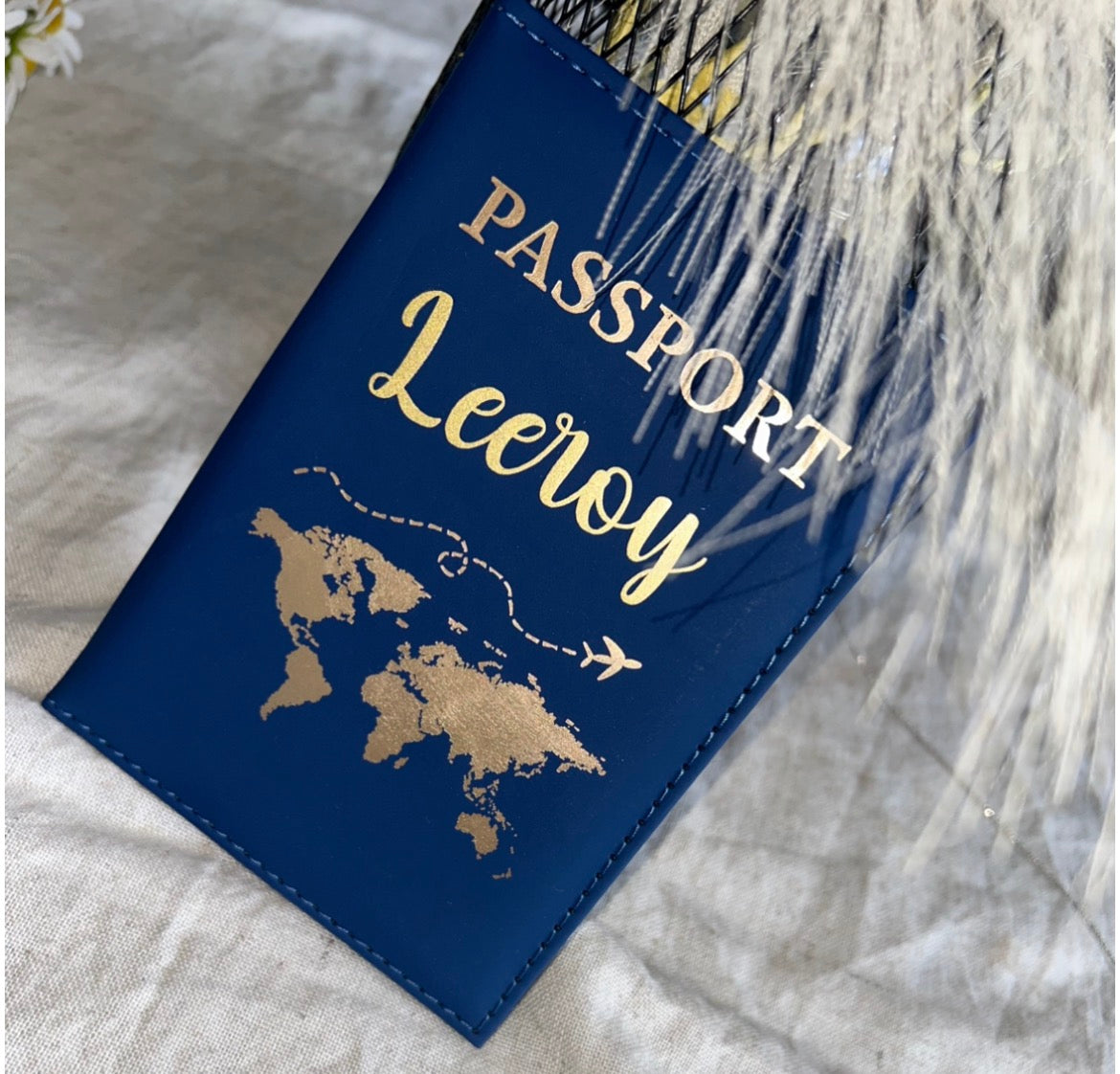 Protège passeport ✈️🌍 | Bleu foncé doré