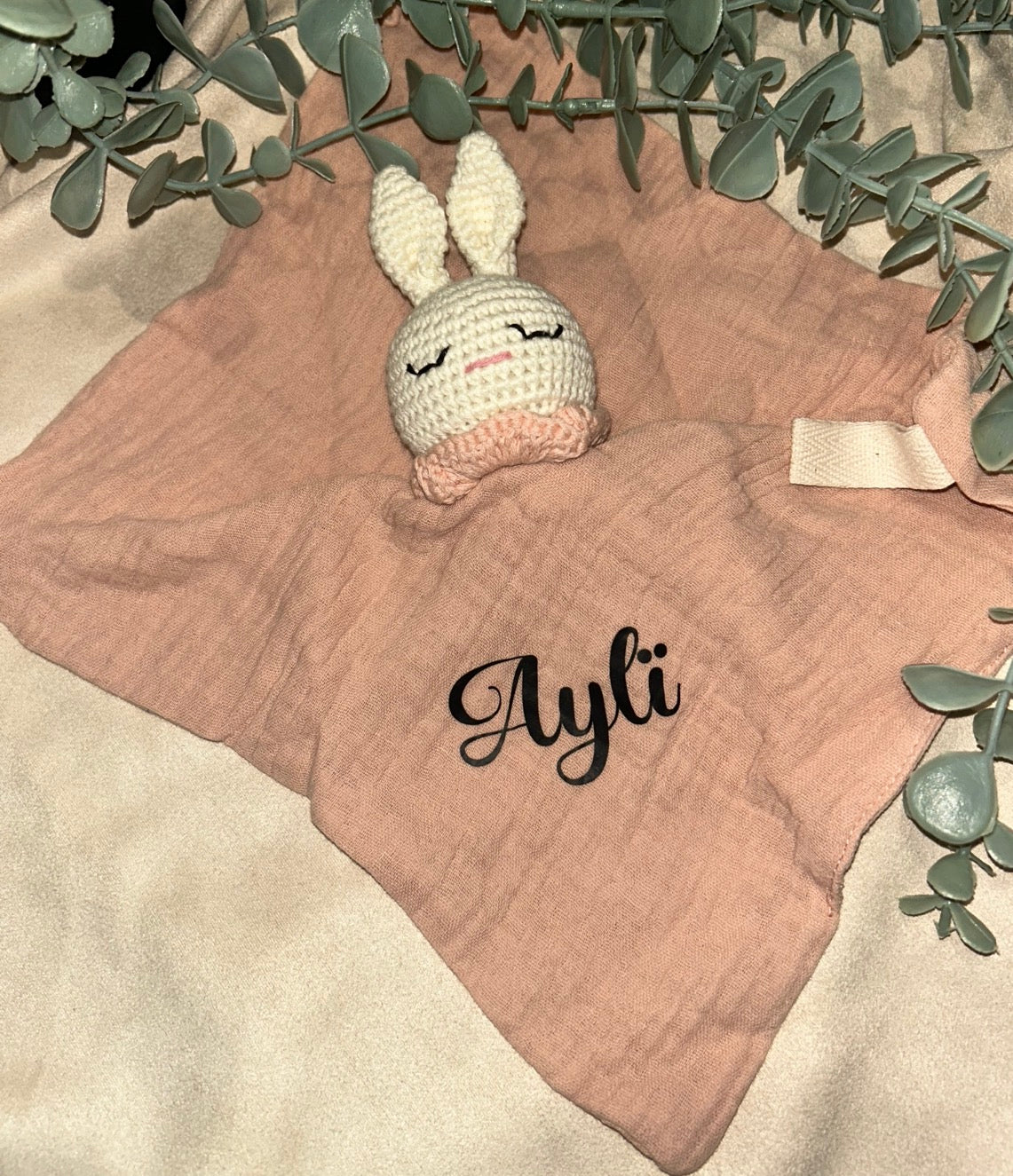 Doudou Gaze&Crochet | Lapin vieux rose