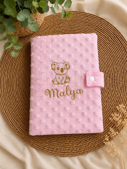 Carnet santé | Rose claire Minky à personnaliser