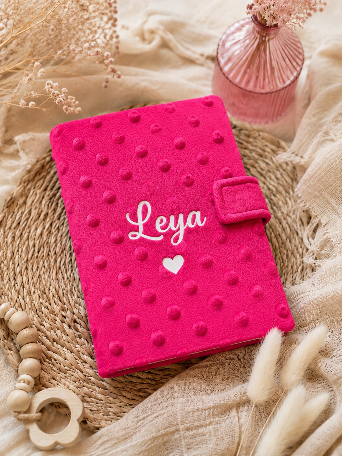 Carnet santé | Fuchsia minky à personnaliser