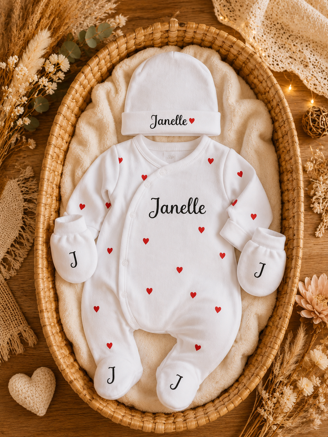 Tenue naissance coton | Plein de cœurs
