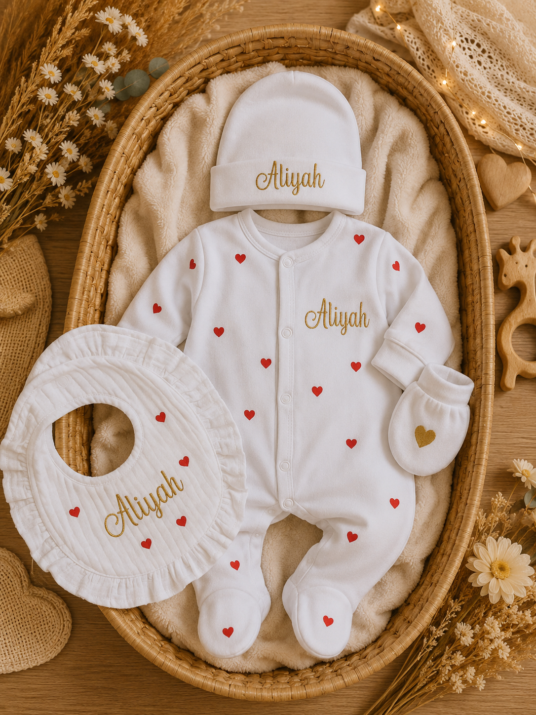 Tenue naissance coton | Plein de cœurs