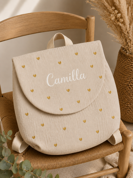 Sac à dos personnalisé | Plein de cœurs Beige