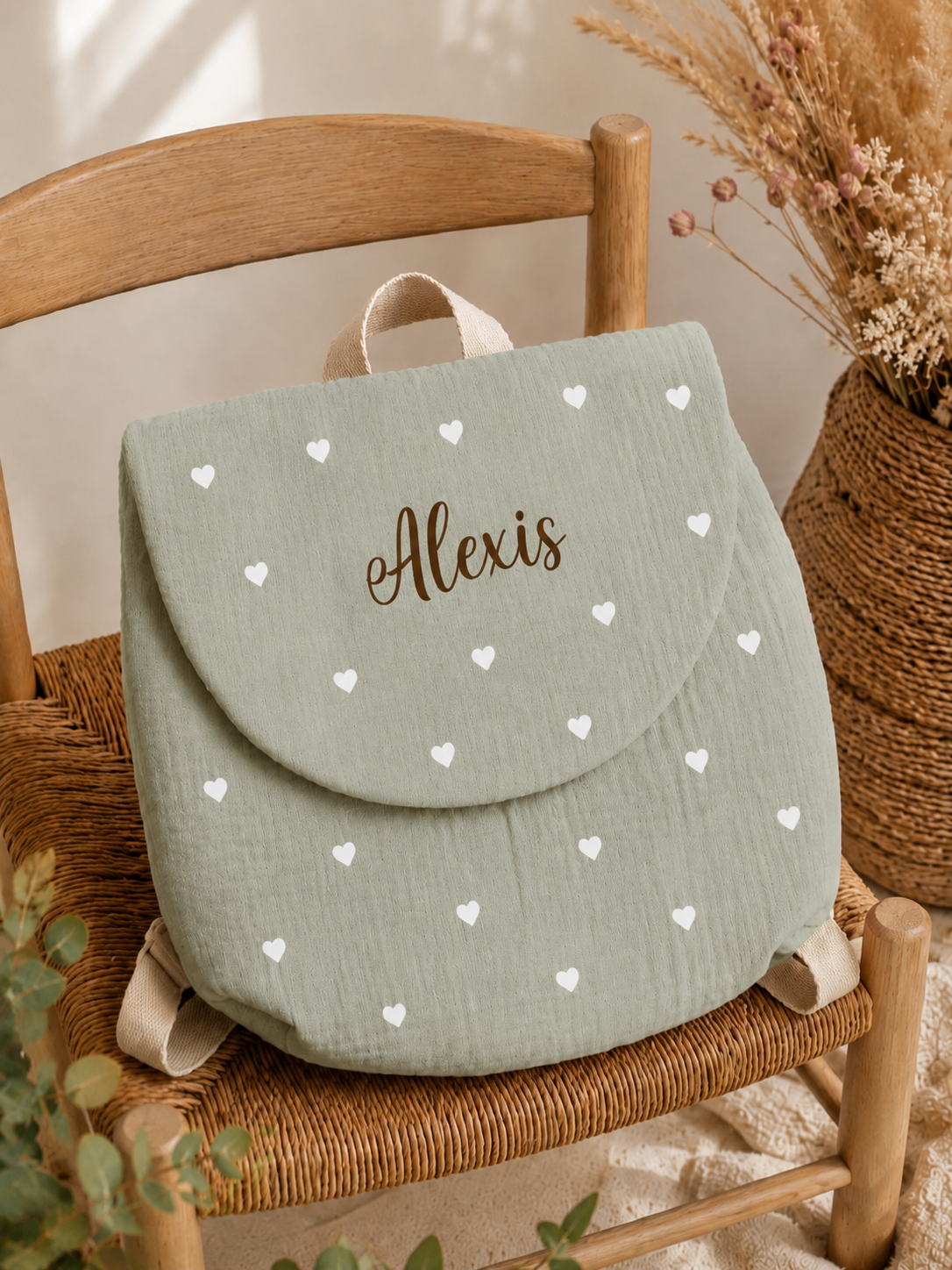 Sac à dos   | Plein de cœurs vert sauge