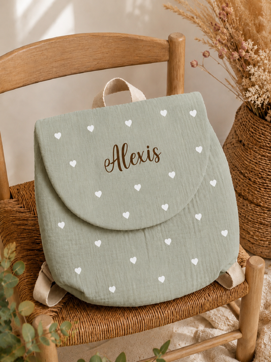 Sac à dos   | Plein de cœurs vert sauge