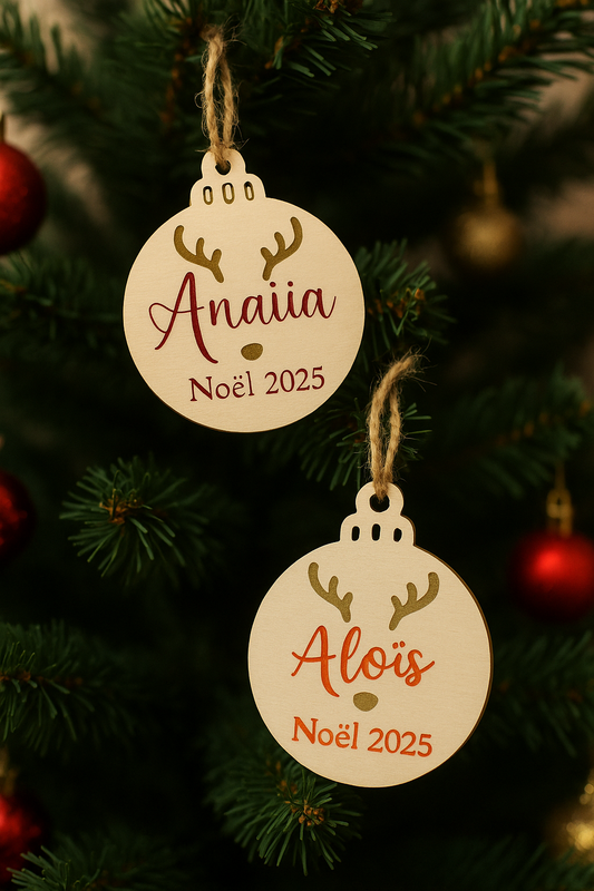 Boule plat en bois | Prénom + Rennes