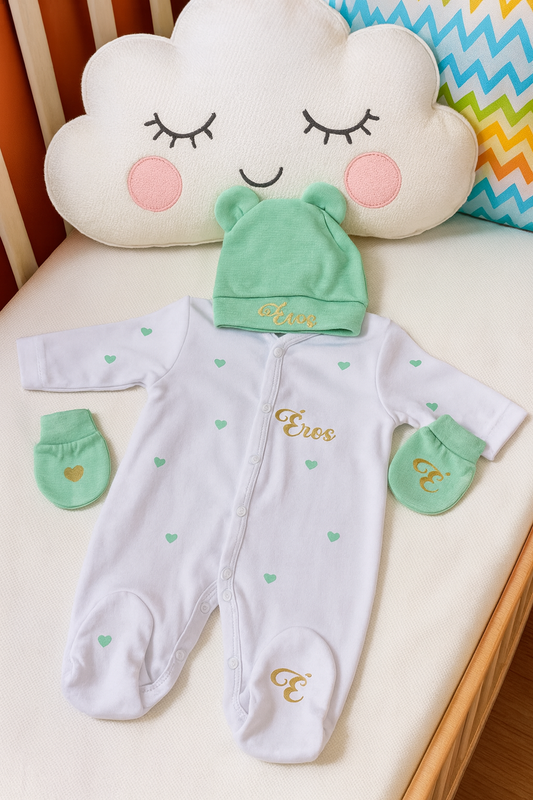 Tenue de naissance | Cœur | Écriture doré (4)