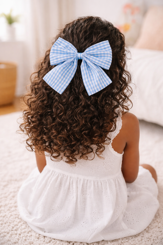 Noeud cheveux _ Bleu Vichy