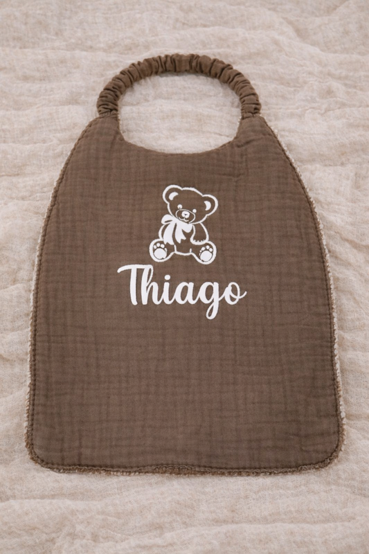 Bavoir marron cantine | gaze de coton