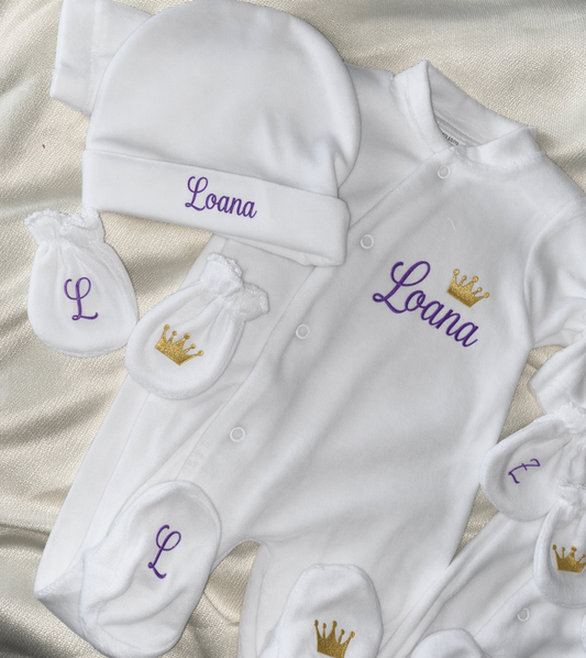 Tenue naissance VELOURS | Couronne Fille