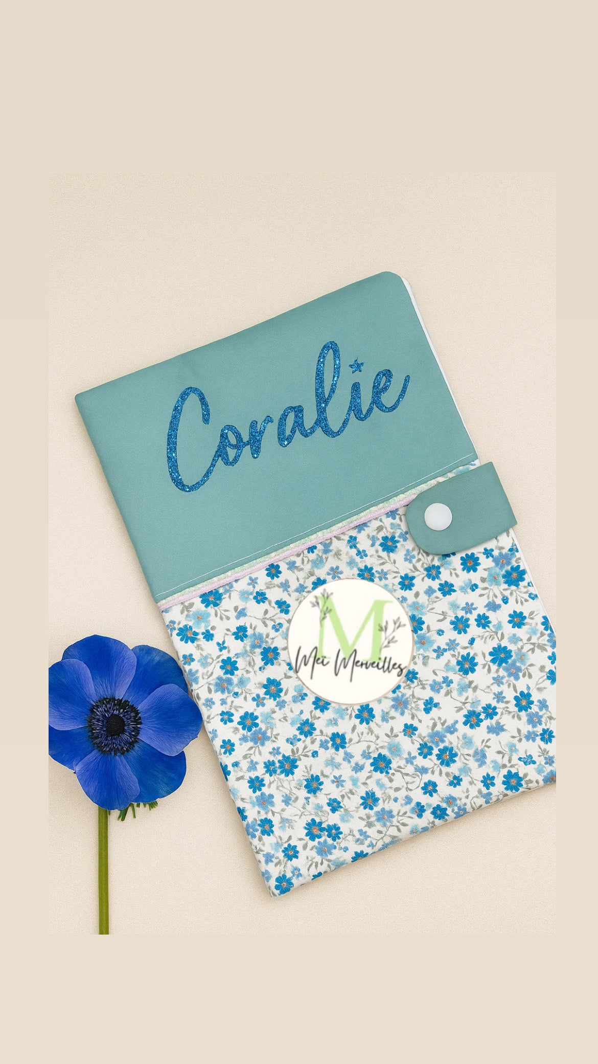 Protège carnet de santé | Blue Flower à personnaliser