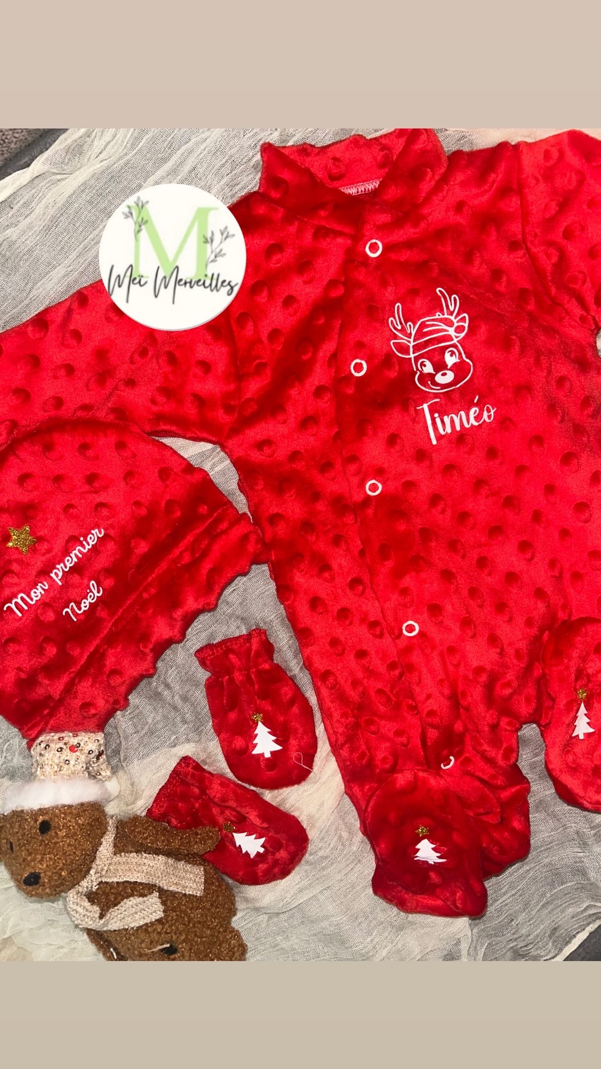 Tenue minky | Taille 0-3 mois| Renne garçon