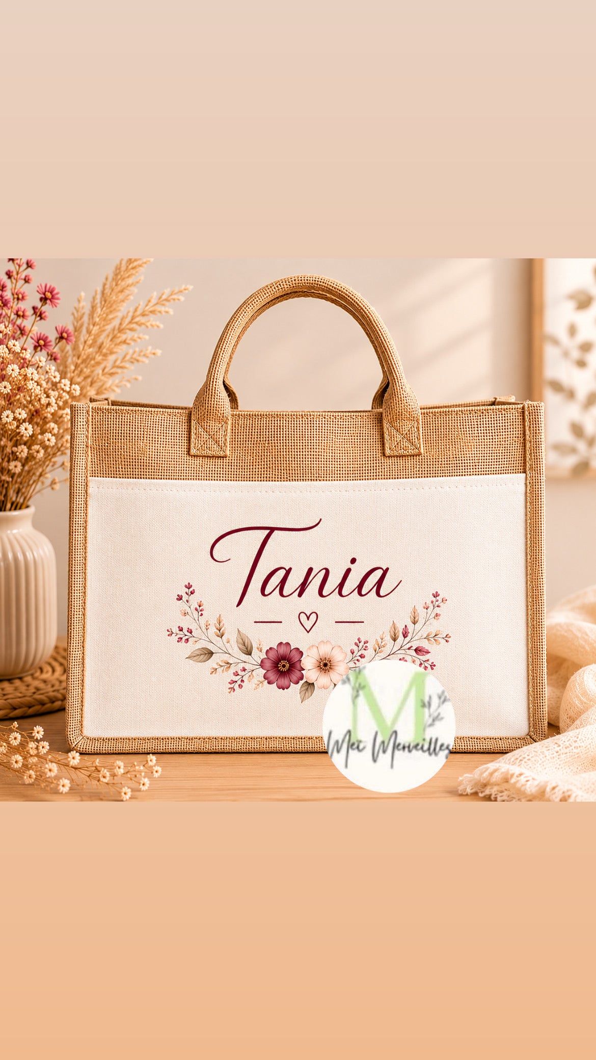 Sac en jute | Prénom fleuri