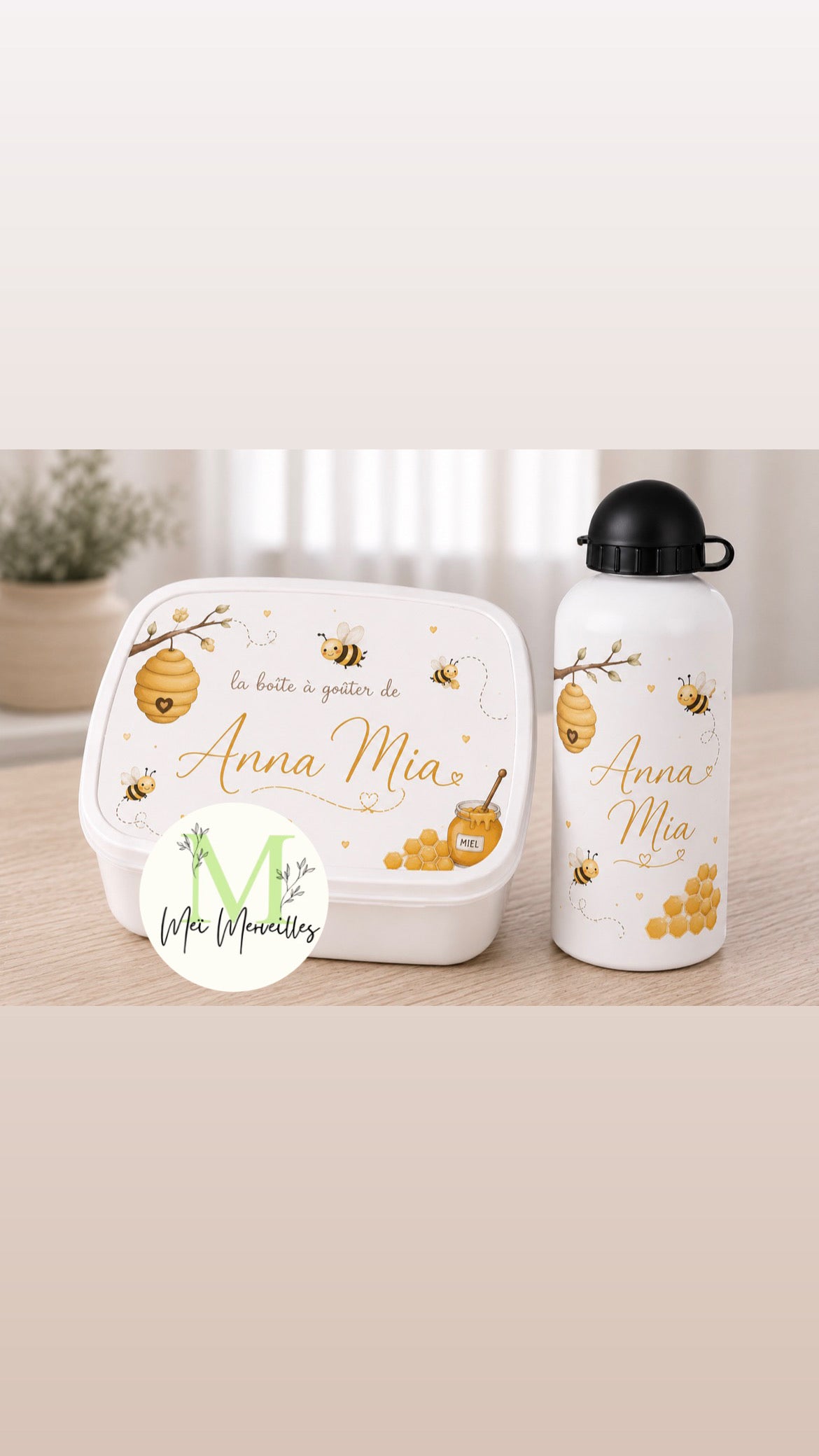 Gourde et/ou Boîte à goûter | Miel 🍯 & Abeille 🐝