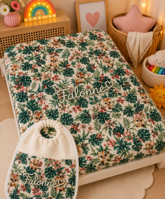 Drap picot + bavoir cantine | Écureuil 🐿️