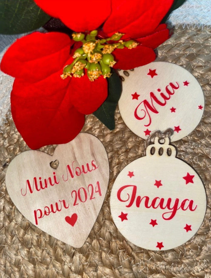 Boule plat en bois | Prénom + Motif