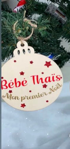 Boule plat en bois | Bébé + premier Noel