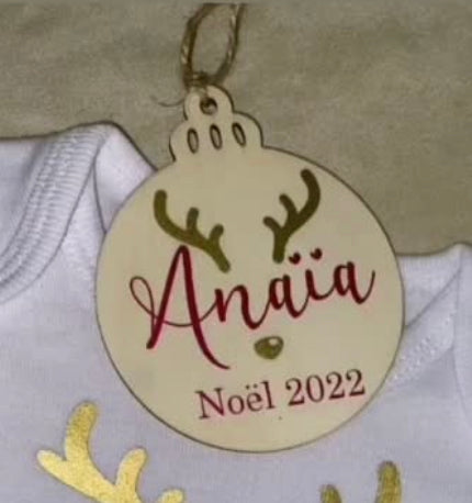 Boule plat en bois | Prénom + Rennes