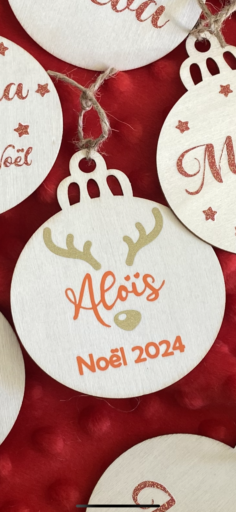 Boule plat en bois | Prénom + Rennes
