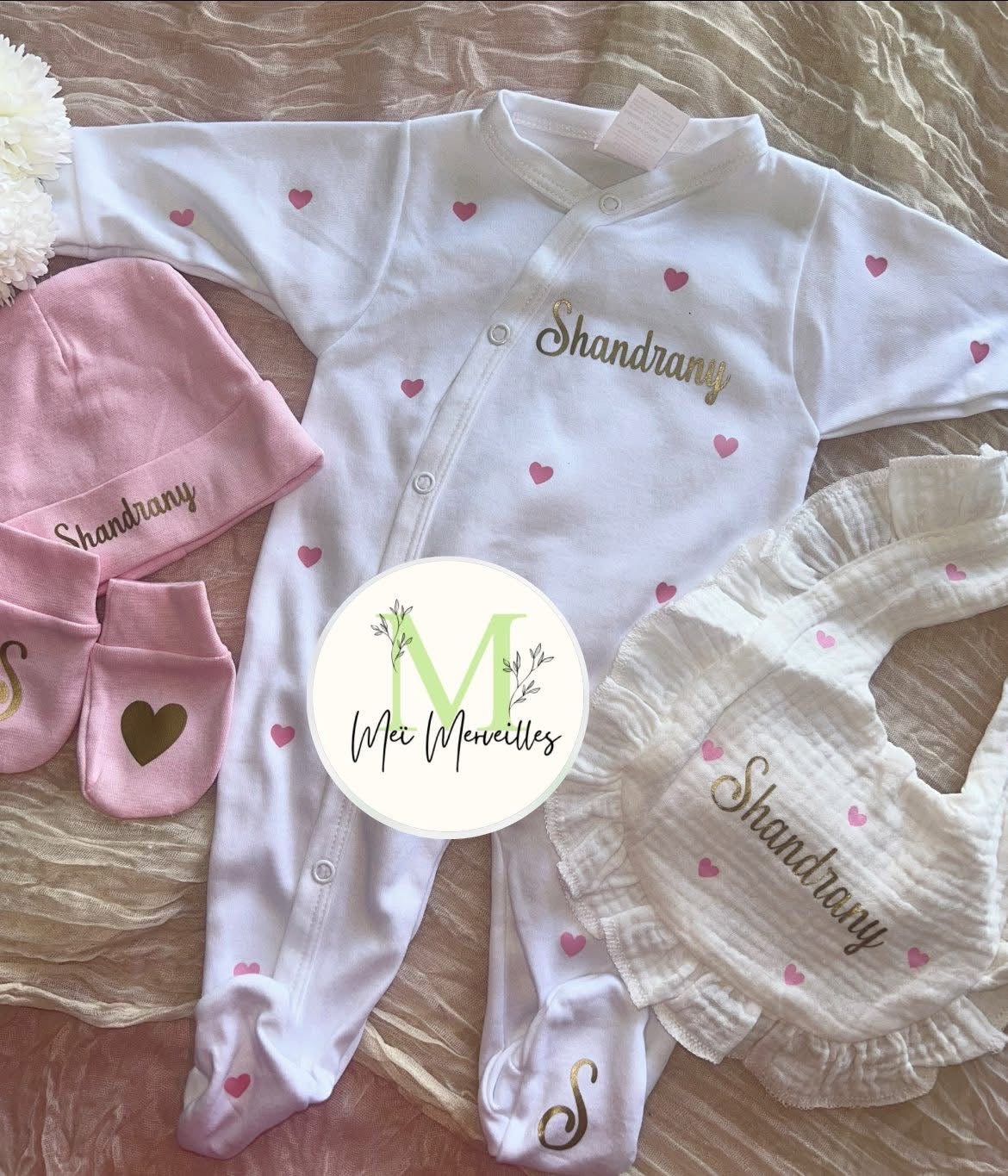 Tenue de naissance | Cœur | Écriture doré (4)