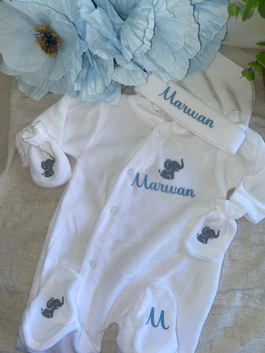 Tenue naissance VELOURS | Elephant