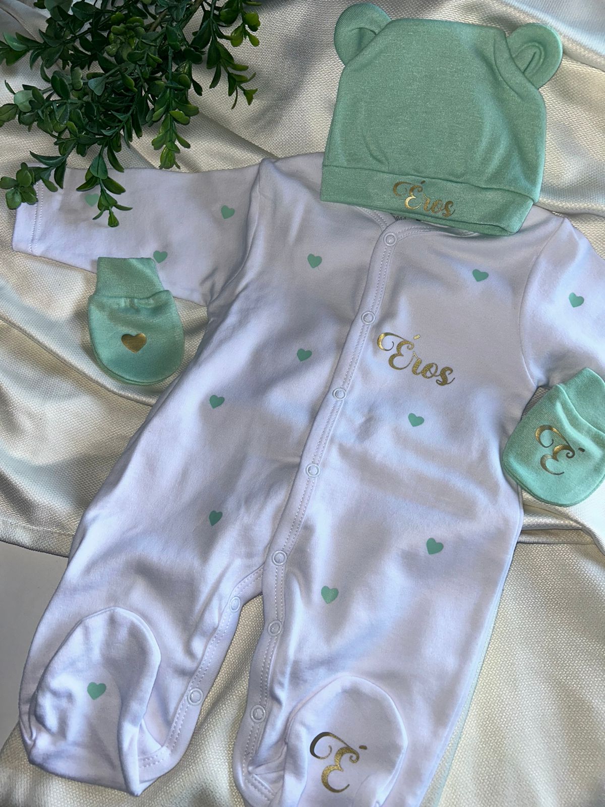 Tenue de naissance | Cœur | Écriture doré